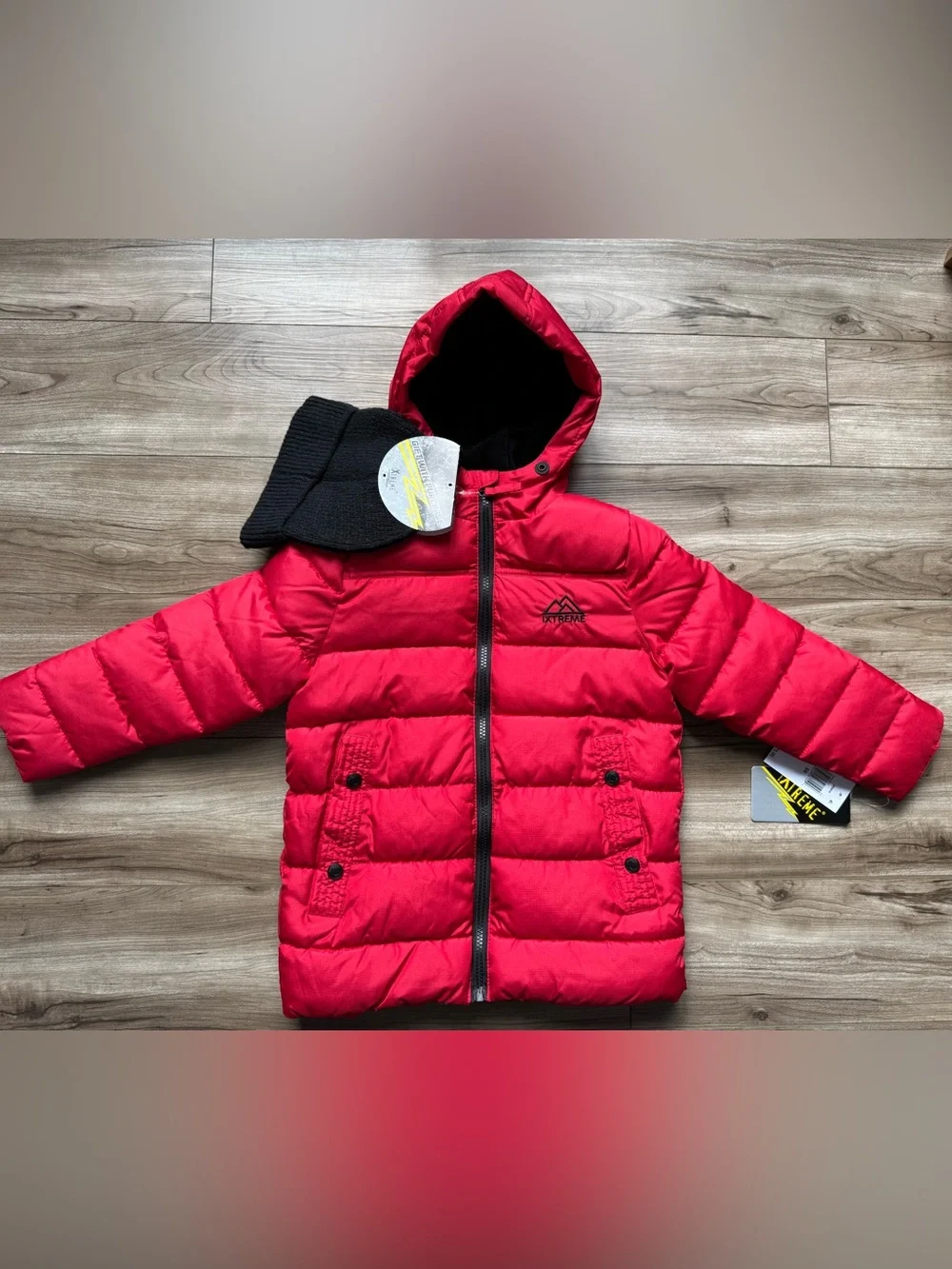 IXtreme Boys' Ripstop Mini Puffer Jacket with Beanie Red 5/6 NEW